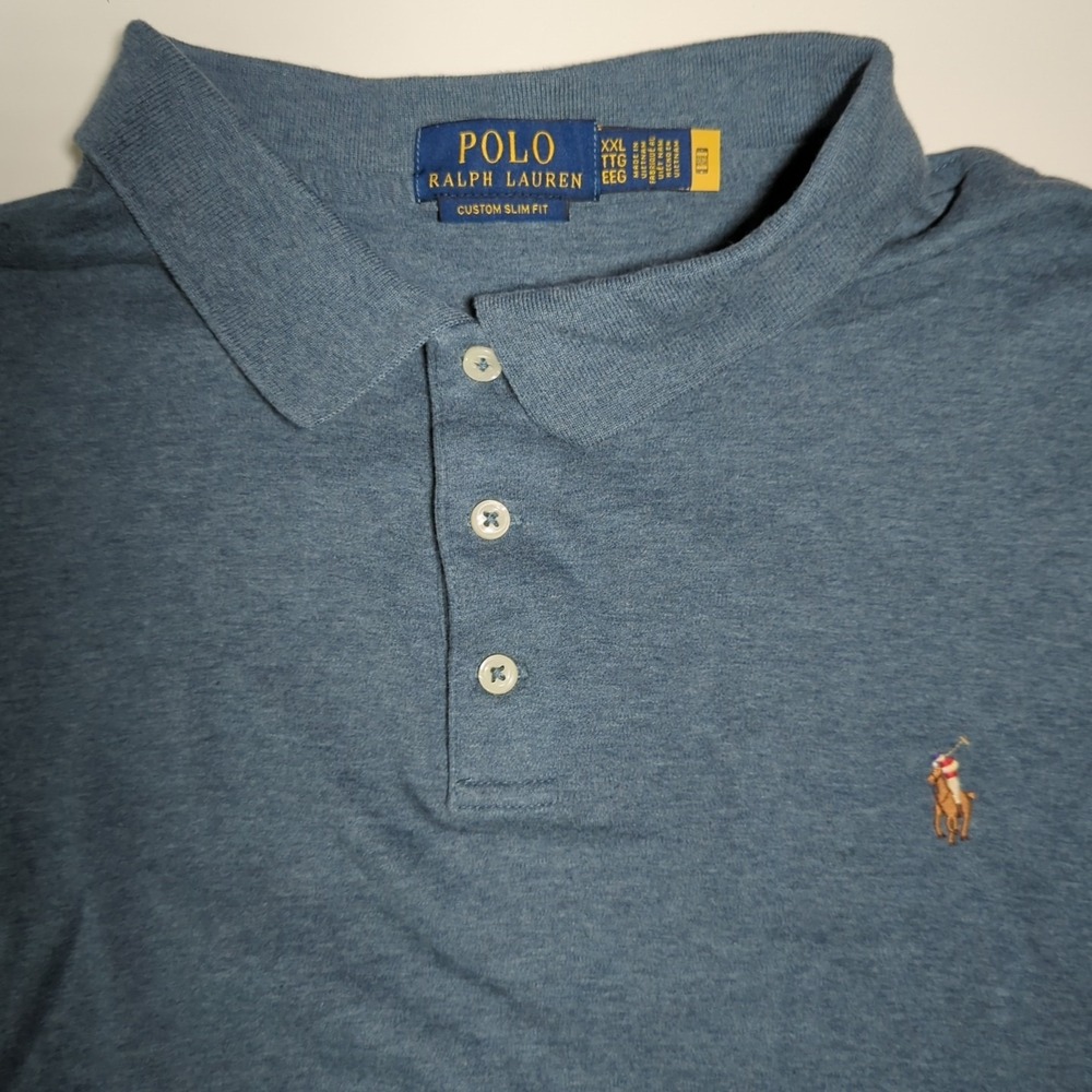 Polo Golf Ralph Lauren Shirt Mens 2XL Blue Flesh Pony Slim Fit Short Sleeve